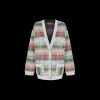 Cardigan oversize MISSONI col V viscose argent zigzag vert orange sequins