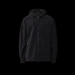 Cardigan Sweat-shirt zippé CP COMPANY polaire bleu marine capuche lunettes