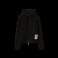 Cardigan zippé à capuche BURBERRY coton noir patch étiquette check beige