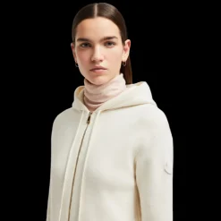Cardigan zippé à capuche MONCLER en laine et cachemire écru