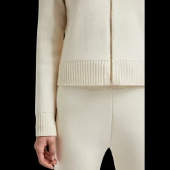 Cardigan zippé à capuche MONCLER en laine et cachemire écru