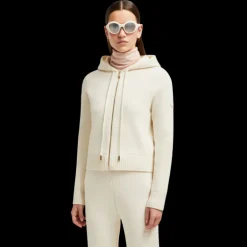 Cardigan zippé à capuche MONCLER en laine et cachemire écru