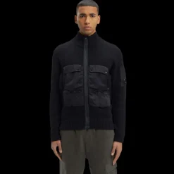 Cardigan zippé CP COMPANY laine agneau noire multipoches nylon