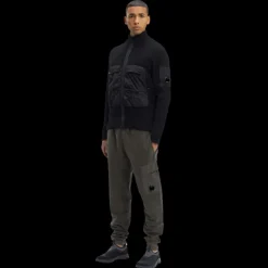 Cardigan zippé CP COMPANY laine agneau noire multipoches nylon