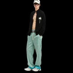 Cardigan zippé PALM ANGELS laine mérinos coton noir palmier dos blanc