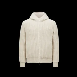 Cardigan zippé réversible MONCLER à capuche laine cachemire beige