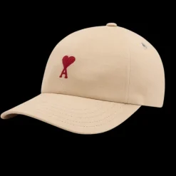 Casquette AMI Paris gabardine de coton peau de pêche beige broderie cœur rouge