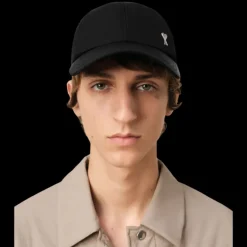 Casquette AMI Paris sergé technique nylon et coton noir cœur métal