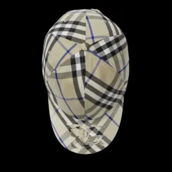 Casquette baseball BURBERRY coton gris carreaux check bleu broderie EDK