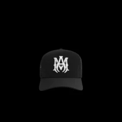 Casquette Camionneur AMIRI coton noir filet logo MA Blanc