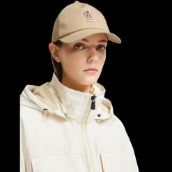 Casquette de baseball MONCLER gabardine coton beige logo Grenoble