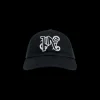 casquette PALM ANGELS coton noir motif monogrammé PA blanc