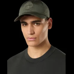 Casquette STONE ISLAND 6 panneaux nylon métal kaki logo cordon serrage