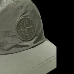 Casquette STONE ISLAND 6 panneaux nylon métal kaki logo cordon serrage