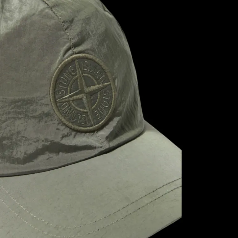 Casquette STONE ISLAND 6 panneaux nylon métal kaki logo cordon serrage