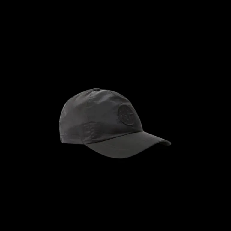 Casquette STONE ISLAND 6 panneaux nylon métal noir logo cordon serrage