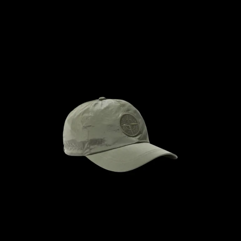Casquette STONE ISLAND 6 panneaux nylon métal kaki logo cordon serrage