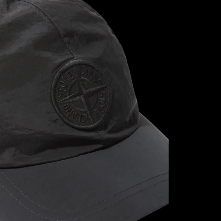 Casquette STONE ISLAND 6 panneaux nylon métal noir logo cordon serrage