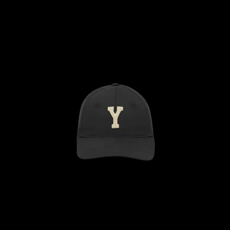 Casquette universitaire SAINT LAURENT coton noir patch Y beige
