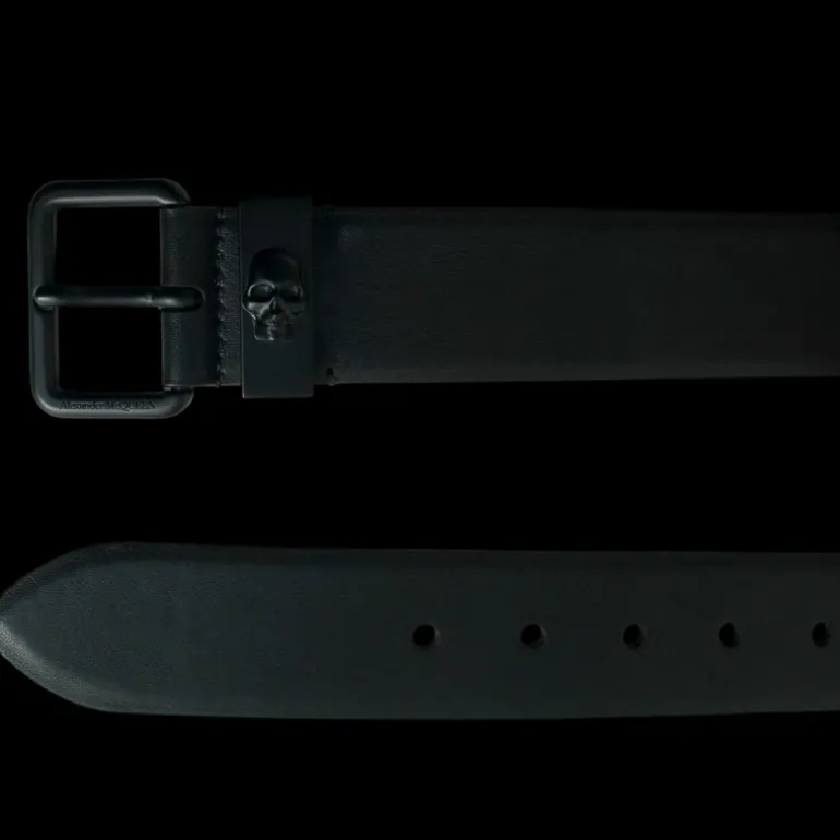 Ceinture ALEXANDER MCQUEEN cuir noir boucle métal noir tête de mort