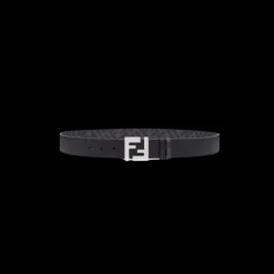 Ceinture FENDI réversible FF cuir noir gris boucle métal