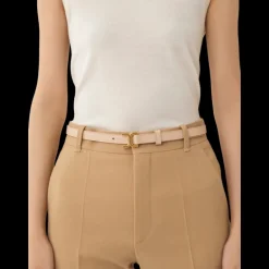 Ceinture fine CHLOE cuir veau rose pale boucle laiton doré Marcie