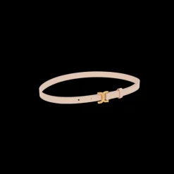 Ceinture fine CHLOE cuir veau rose pale boucle laiton doré Marcie