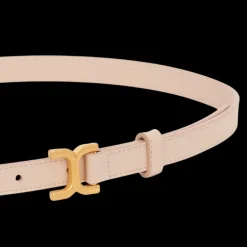 Ceinture fine CHLOE cuir veau rose pale boucle laiton doré Marcie