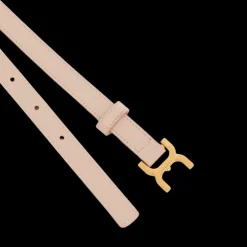Ceinture fine CHLOE cuir veau rose pale boucle laiton doré Marcie