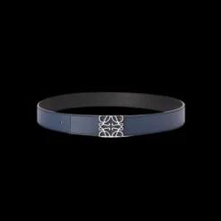Ceinture LOEWE réversible cuir noir bleu marine boucle argent Anagramme