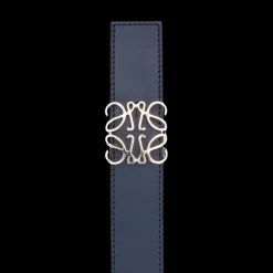Ceinture LOEWE réversible cuir noir bleu marine boucle argent Anagramme
