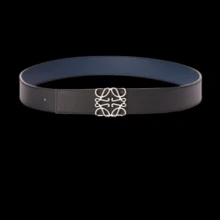 Ceinture LOEWE réversible cuir noir bleu marine boucle argent Anagramme