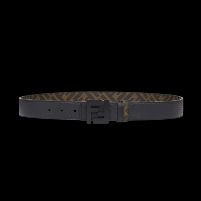 Ceinture réversible FENDI cuir grainé tissu marron FF boucle noire