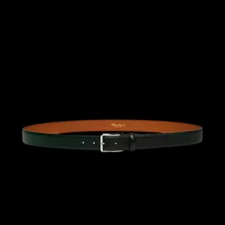 Ceinture SANTONI cuir gaufré vert boucle carré métal