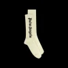 Chaussettes PALM ANGELS coton côtelé écru logo écriture noir