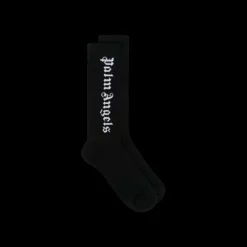 Chaussettes PALM ANGELS coton côtelé noir logo écriture blanc