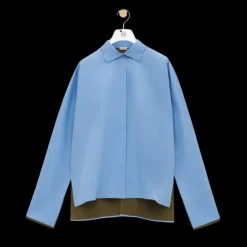 Chemise à revers LOEWE popeline coton bleu broderie anagramme