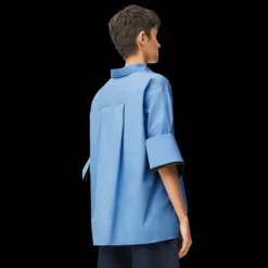 Chemise à revers LOEWE popeline coton bleu broderie anagramme