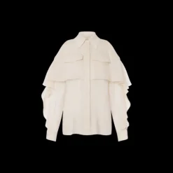 Chemise ALBERTA FERRETTI manche longue cape mousseline coton beige volants