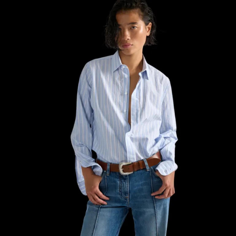 Chemise BARBARA BUI Oxford manche longue coton bleu ciel rayure blanc