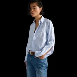 Chemise BARBARA BUI Oxford manche longue coton bleu ciel rayure blanc