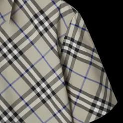 Chemise BURBERRY manche courte coton gris carreaux check bleu