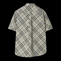 Chemise BURBERRY manche courte coton gris carreaux check bleu