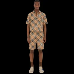 Chemise BURBERRY manches courtes popeline coton Check beige