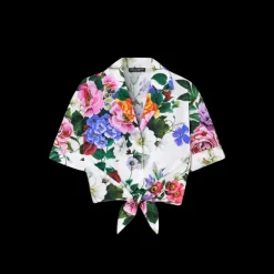 Chemise courte à nouer DOLCE & GABBANA coton blanc imprimé fleurs