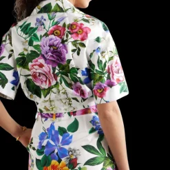 Chemise courte à nouer DOLCE & GABBANA coton blanc imprimé fleurs