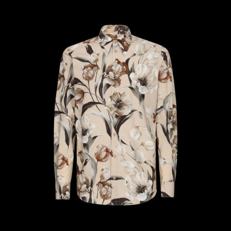 Chemise DOLCE & GABBANA manche longue Martina popeline beige imprimé tulipes