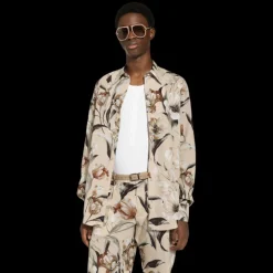 Chemise DOLCE & GABBANA manche longue Martina popeline beige imprimé tulipes