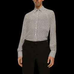 Chemise DOLCE & GABBANA coton blanc multi logo DG noir allover