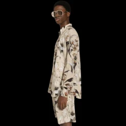 Chemise DOLCE & GABBANA manche longue Martina popeline beige imprimé tulipes